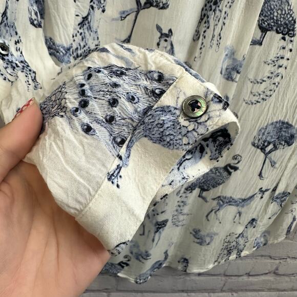 Maeve Fauna Animal Print Long Sleeve Pleated Button Front Tunic Small Wildlife - Picture 4 of 10